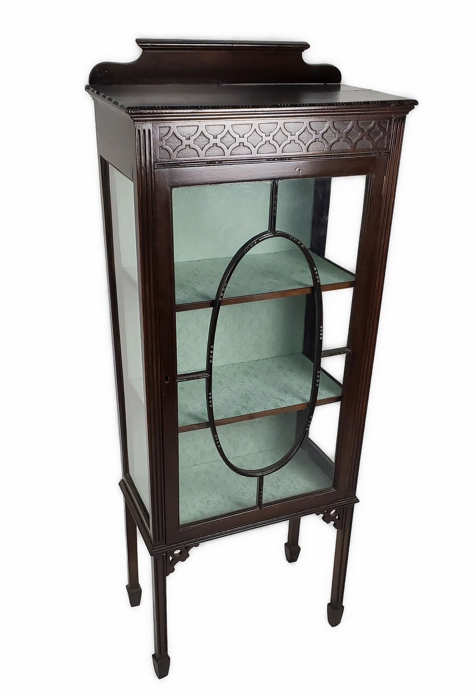 An Edwardian Antique Display Cabinet, 58 3/4" h. 23 1/4" w. 12" d., Note; split to wood on top. (1 of 5)