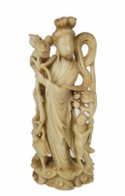 Chinese Carved Soapstone Quan-Yin Figure, 14 3/4" h. 6 1/4" w. 2 1/2" d.
