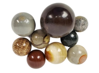 Group of Nine Polished Stone Spheres, various sizes