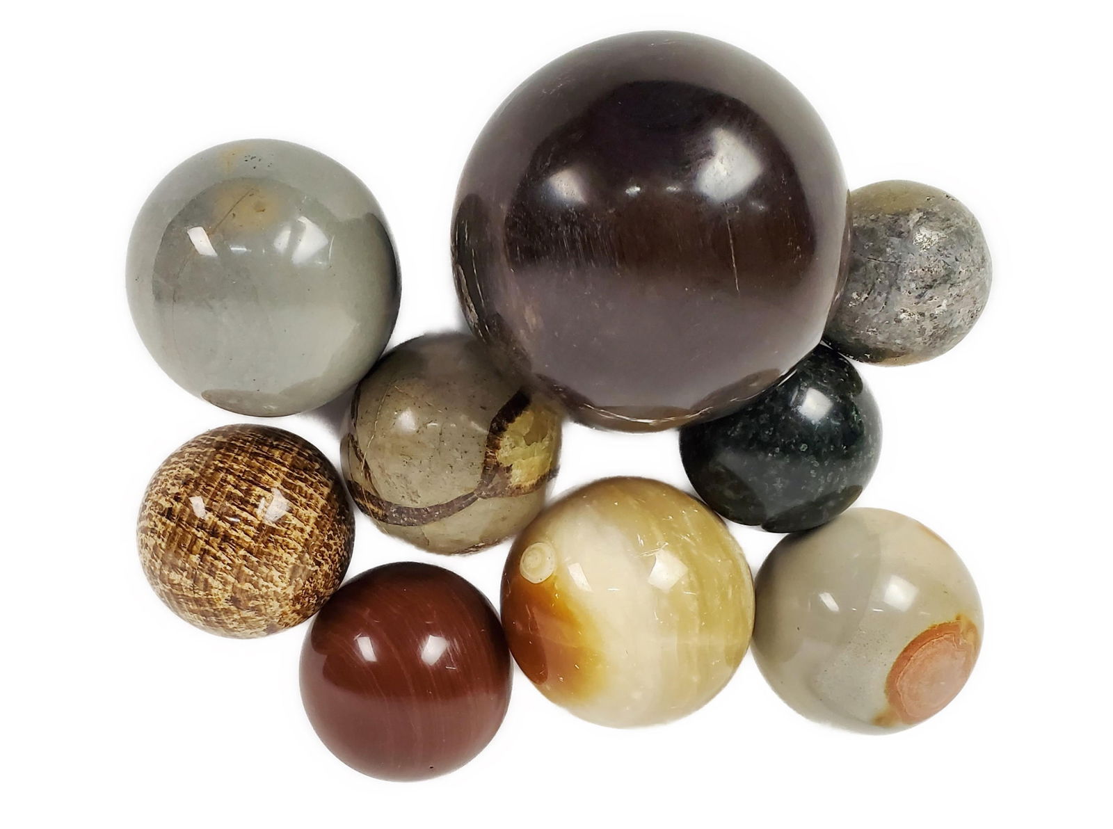 Group of Nine Polished Stone Spheres, various sizes (1 of 3)