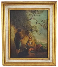 English School (19th Century) Landscape with Two Men Resting with Recumbent Dog, Unsigned, Oil on