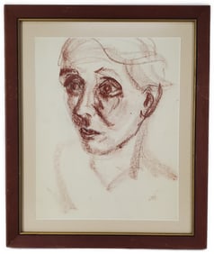 Attributed to Oskar Kokoschka (Russian, 1886-1980) Head Study, Sanguine on paper, Signed OK lower