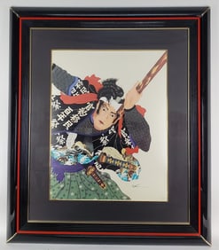 Modern Japanese Silkscreen of a Samurai, 20th Century, Signed, numbered 1506/3000, Sight-29" x 22