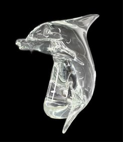 Italian Zanetti Colorless Glass Dolphin, 20th Century, Signed Zanetti, 9 1/2"