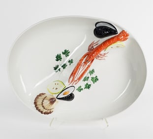 Italian Ceramic Lobster Seafood Partition Platter, 20" L. 15 1/2" w.