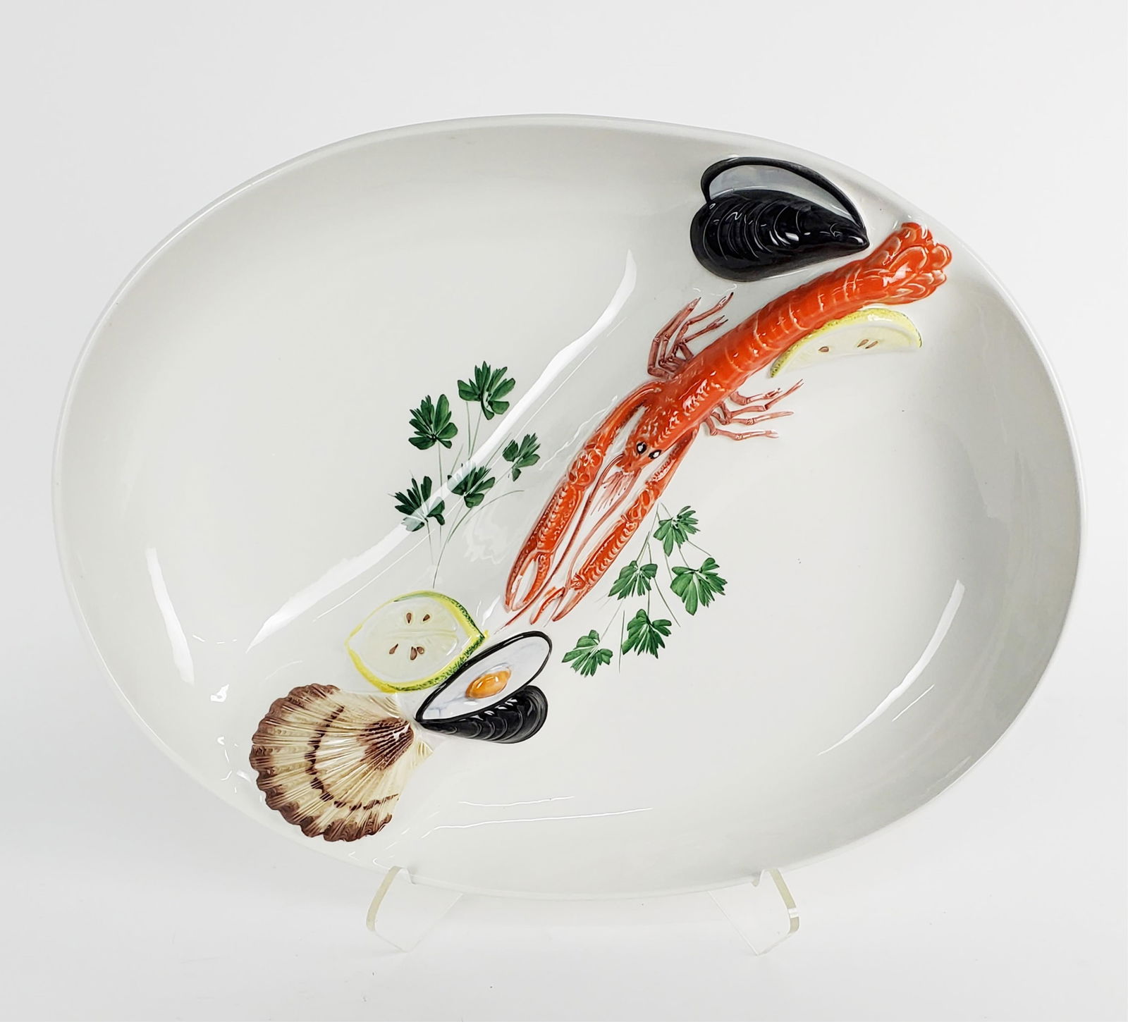 Italian Ceramic Lobster Seafood Partition Platter, 20" L. 15 1/2" w. (1 of 3)
