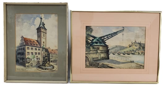 Pierre Chatillion (French, 1185-1974) Two Watercolors, each signed, 10 1/4" x 7 1/2" and 7 1/2" x 10