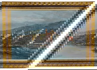 European School (20th Century) City on a Lake, Oil on canvas, Signed lower right, 24" x 36",