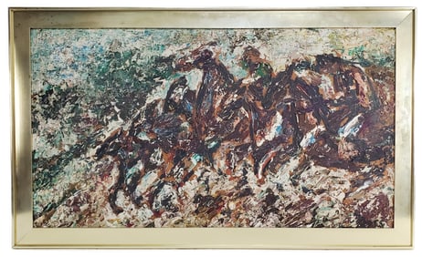 American School (Circa 1960's) Expressionist Horses, Oil on masonite, Signed Moss lower right, 20" x
