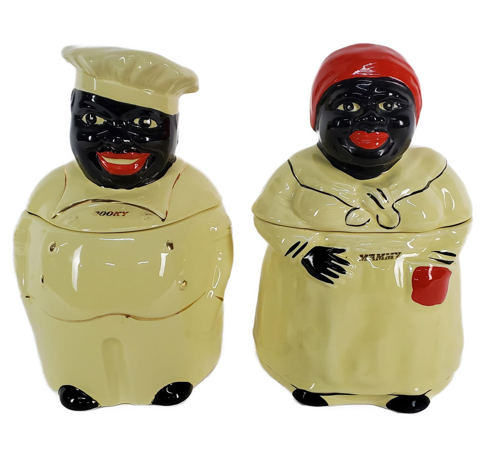 Pair of Mid-Century Black Americana Collectible Cookie Jars, marked Pearl China Co. Hand Decorated (1 of 6)