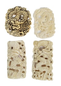 Group of Four Chinese Carved Plaques with Dragons, Largest-2 3/4" h. 1 1/2" w.