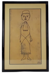 After Paul.Klee (Swiss, 1879-1940) Figure Drawing, Signed Klee, 28" x 16", Framed-36 3/8" x 24 1/4"