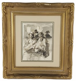 Manner of Honore Daumier (French, 1808-1879) Drawing in Ink on paper, monogrammed H.D., Sight-9 1/2"