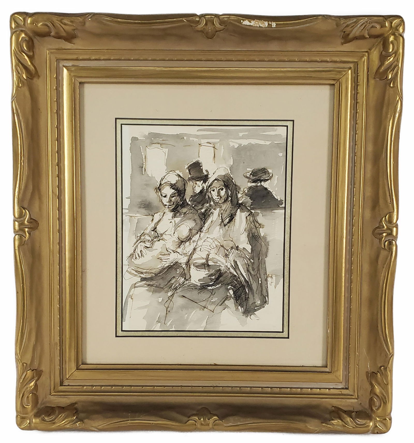 Manner of Honore Daumier (French, 1808-1879) Drawing in Ink on paper, monogrammed H.D., Sight-9 1/2" (1 of 5)