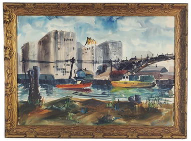 Jane Gage (American, 1914-1978) Harbor Scene, Watercolor on paper, Signed lower right, 13 3/4" x 19