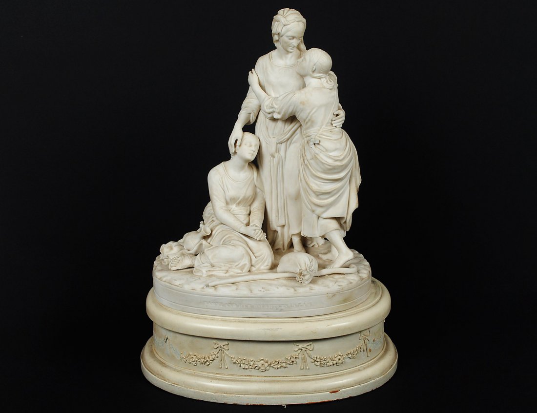 MINTON PARIAN-WARE GROUP: English. Titled "Naomi and Her Daughters-in-Law". Mounted on a wood base. Height 17". (600/800)
