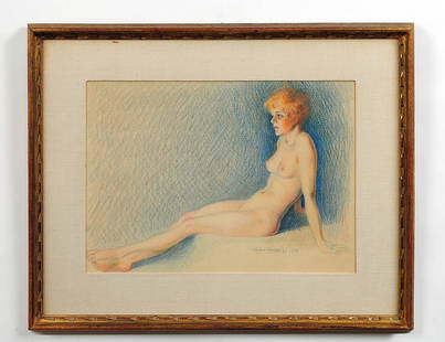 JAMES WILLIAM FOSDICK (American. 1858-1937): "Seated Nude Lady". Signed "J.W. Fosdick" an dated 1889 l/r. Pastel on Paper. Sight measuring 13" by 17 3/4". Framed. (Cond: good) (200/300)