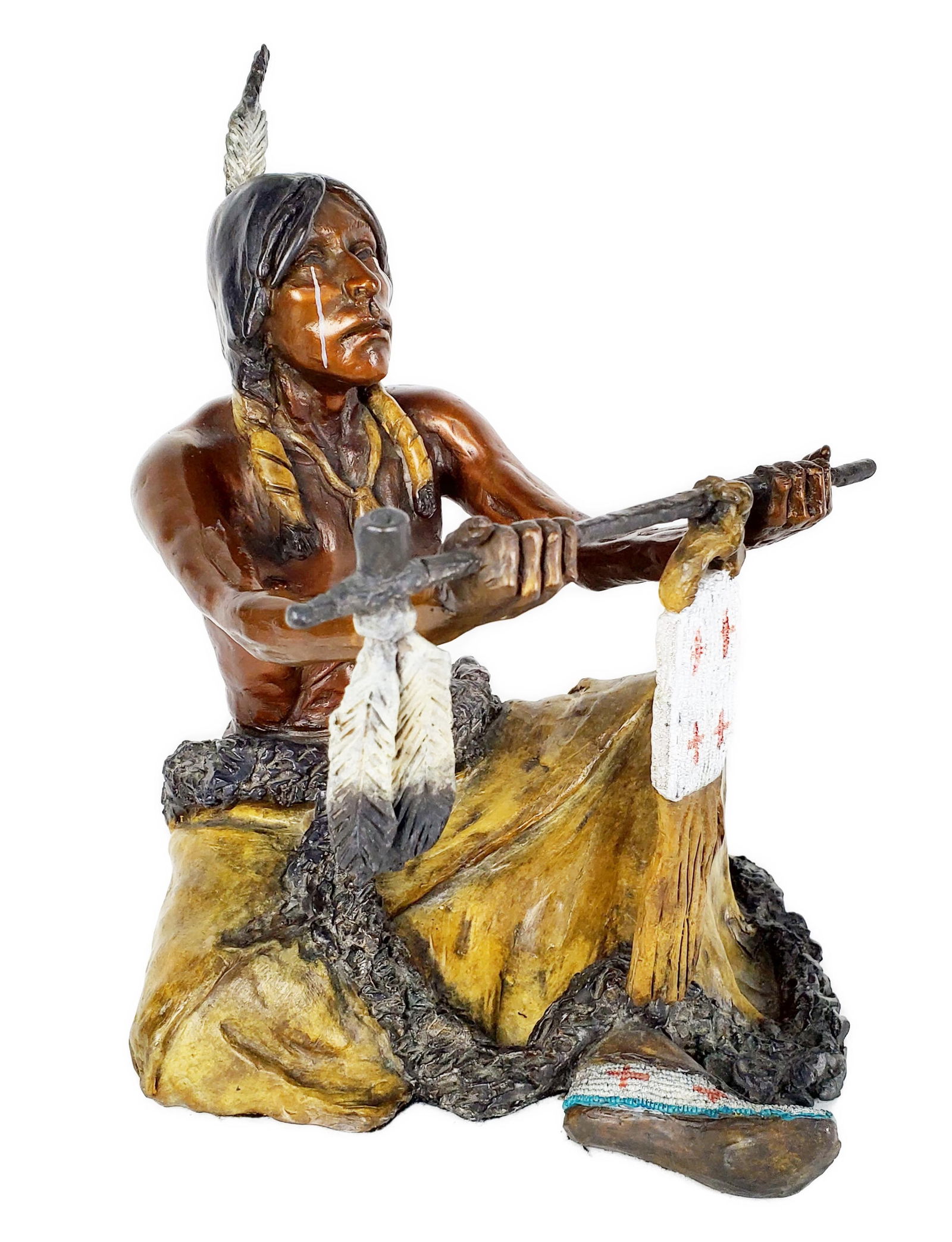 Marie Barbera (American, b. 1936) Indian with Peace Pipe Bronze Sculpture, Signed M. Barbera and (1 of 6)