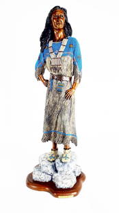 R. Scott Nickell (American, b. 1958) Walks in the Rain Bronze Sculpture, Signed, titled, and: R. Scott Nickell (American, b. 1958) Walks in the Rain Bronze Sculpture, Signed, titled, and numbered 14/24, with polychrome painting, 29" h. 10" w. 10" d.