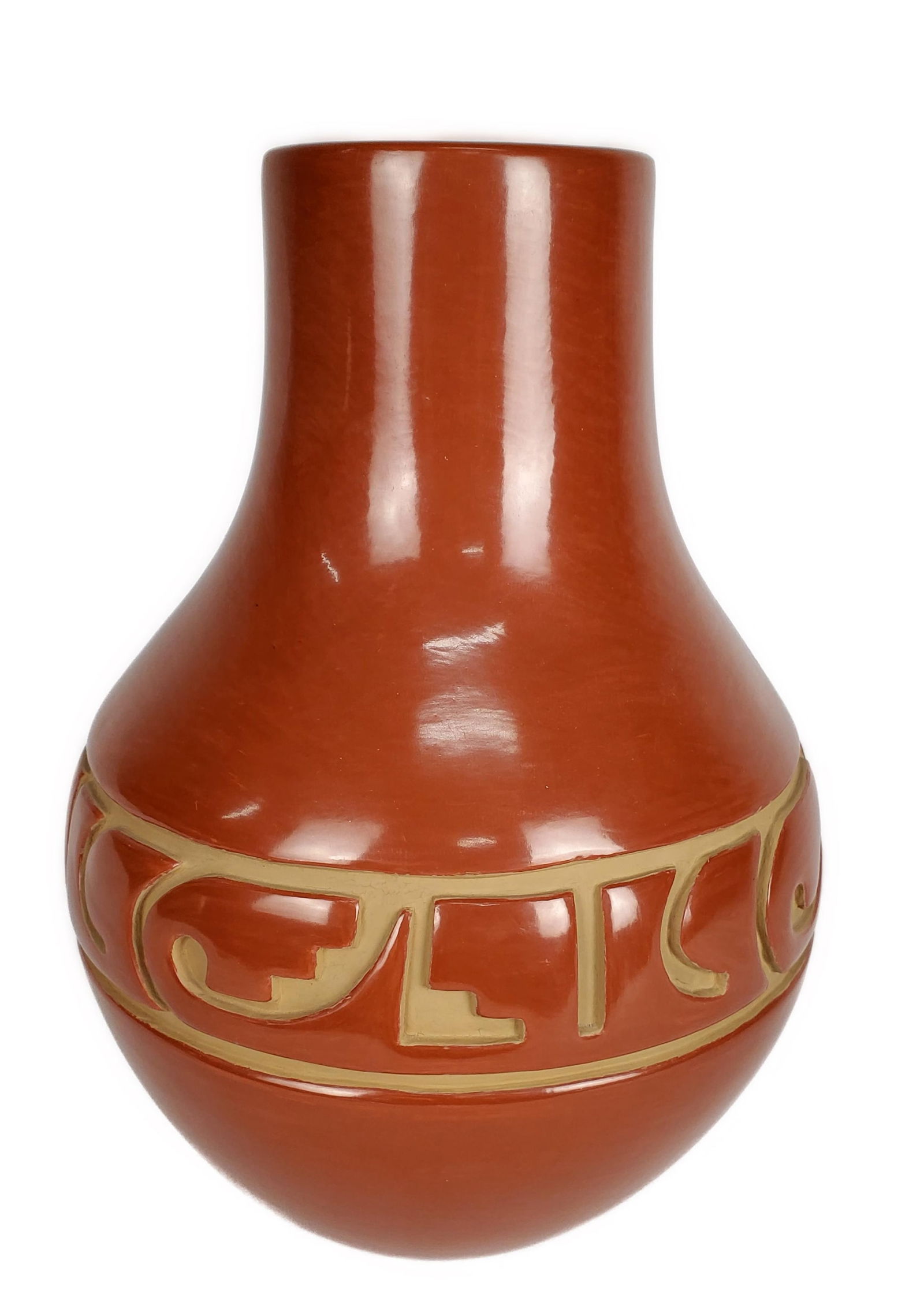 Native American Southwest Santa Clara Pueblo, New Mexico Redware Pottery Vase, Signed underside Lu (1 of 5)