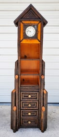 Native American Wood Log Style Bookcase with a Seth Thomas Battery Clock, 20th Century,