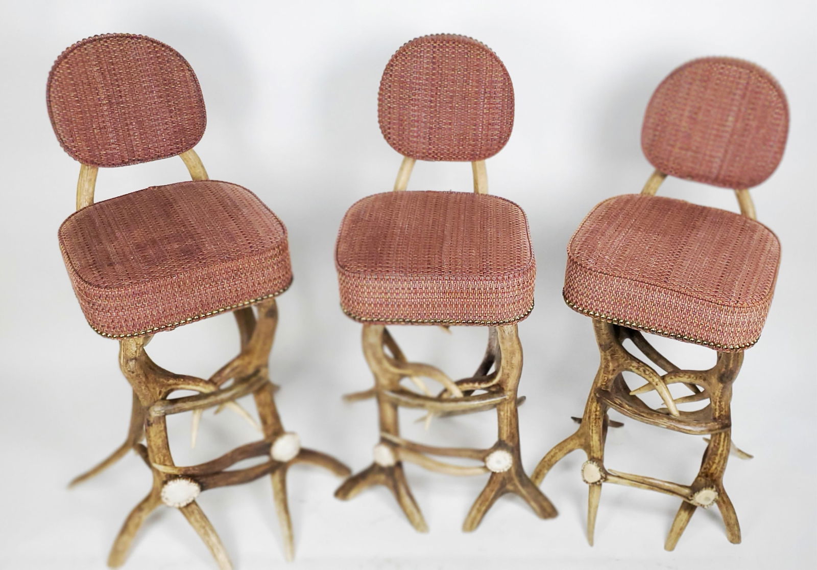 Contemporary Group of Three Antler Barstools, 20th Century, with upholstered seats and backs, 43 (1 of 4)