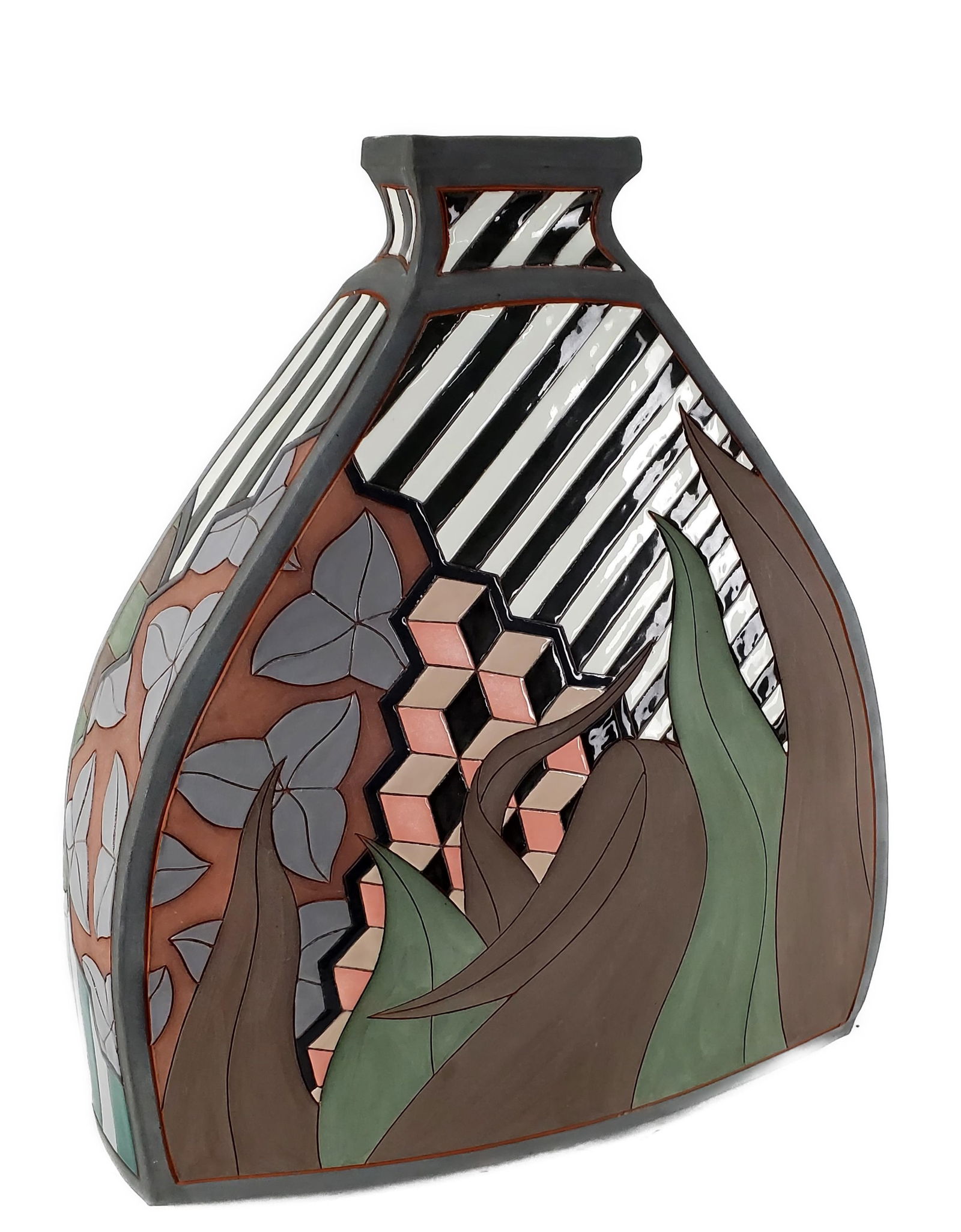 Contemporary Studio Ceramic Glazed Vase, 20th Century, Signed underside, 19 1/4" h. 15 3/4" w. 6" d. (1 of 4)