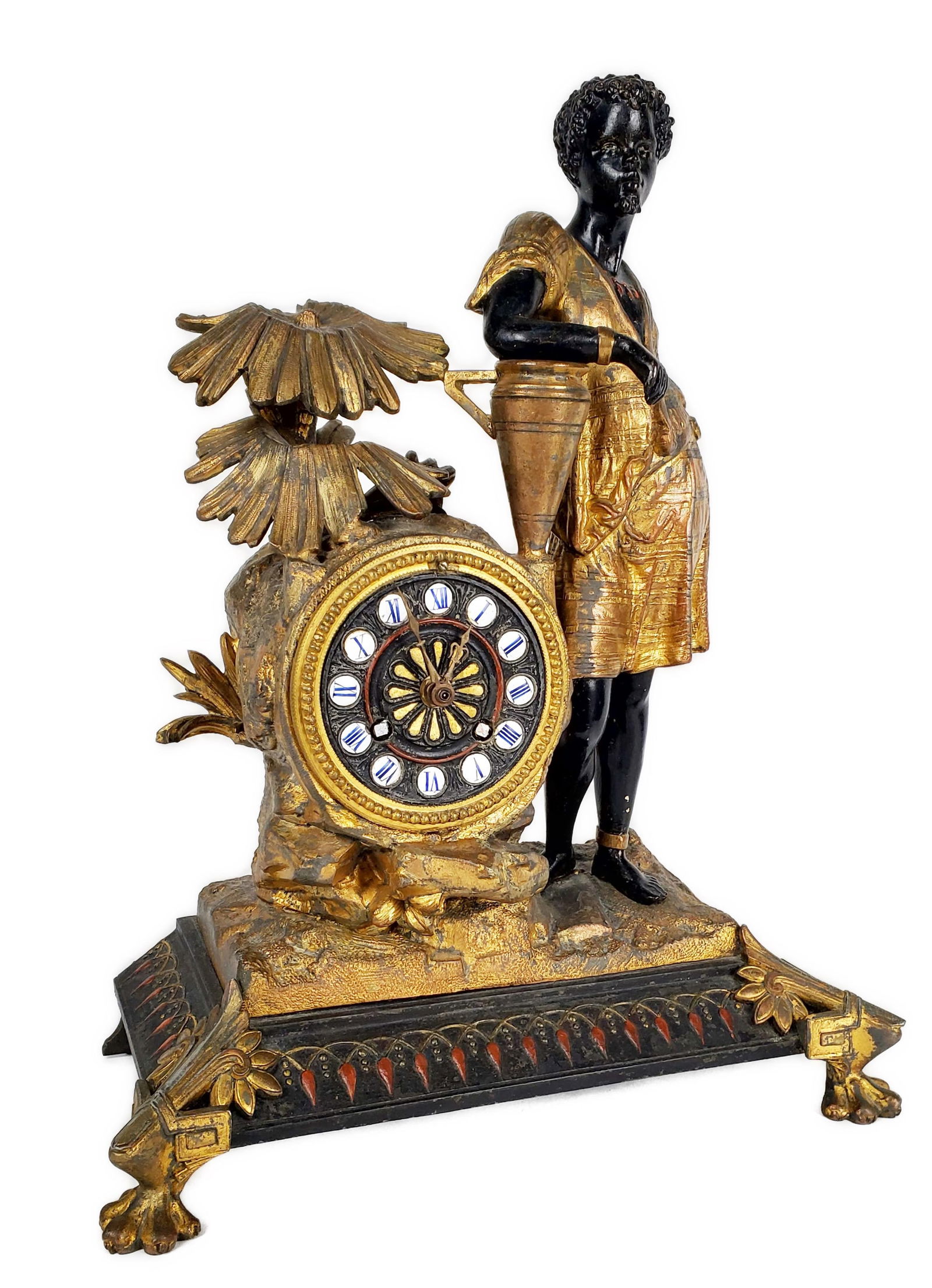 Antique Bronze Gilded and Cold Painted Blackamoor Clock, c.1900, now with battery movement, some (1 of 9)