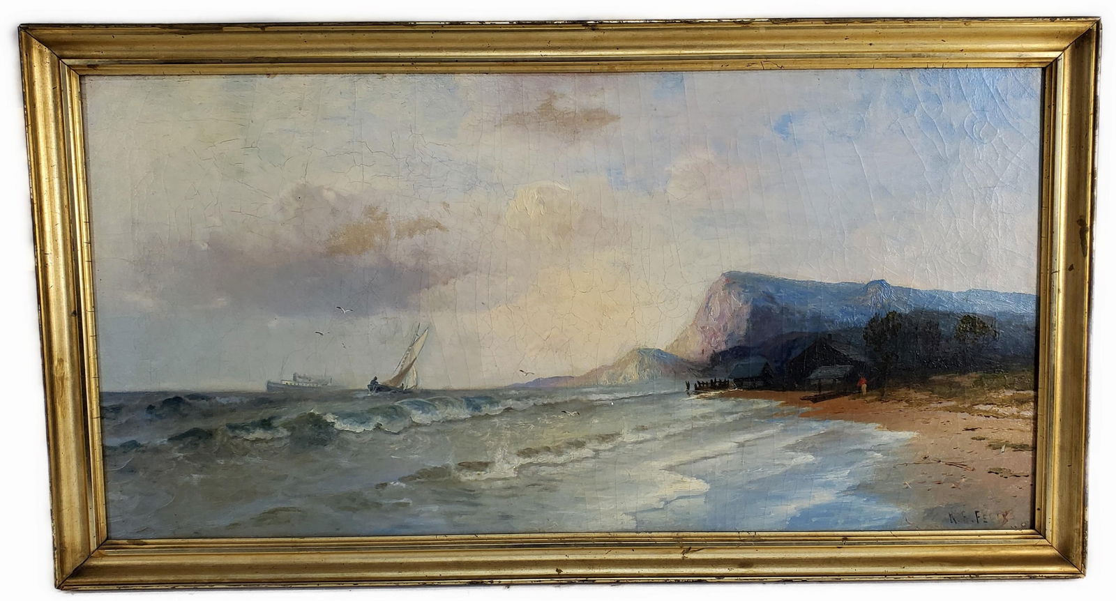 Karl Eugene Felix (American, 1852-1935) Marine Painting with Sailing Boat and Steamship, Signed (1 of 5)