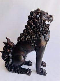 A Life Size Chinese Bronze Guardian Foo Dog, rich patina with crisp casting, about 70-80 years old,