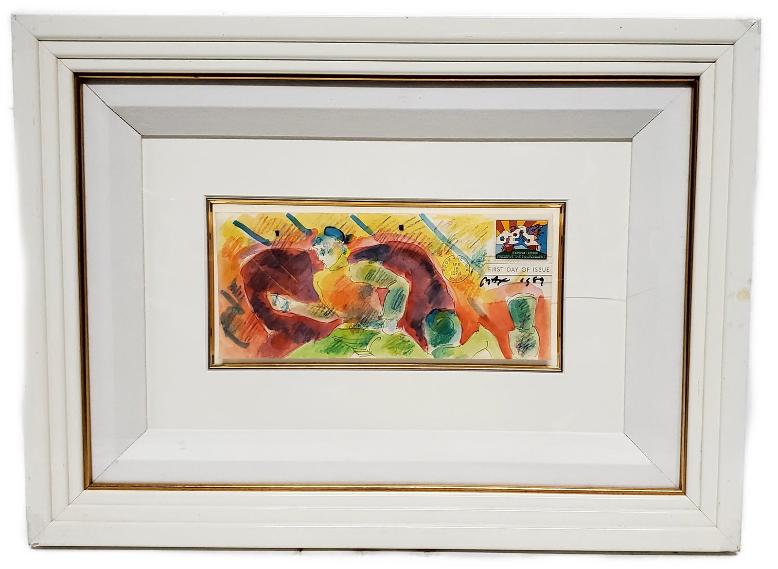 Peter Max (American, b. 1937) First Day of Issue Hand Painted Envelope with Cancelled Expo Stamp, (1 of 5)