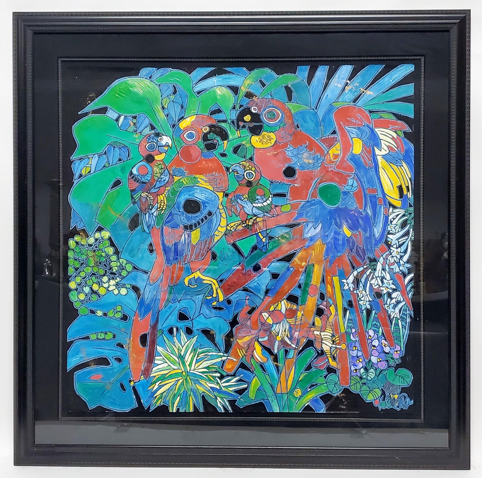 Jiang Tie-Feng (Chinese, b. 1938) Birds of Paradise, Signed, Original Mixed Media Painting on Paper, (1 of 4)