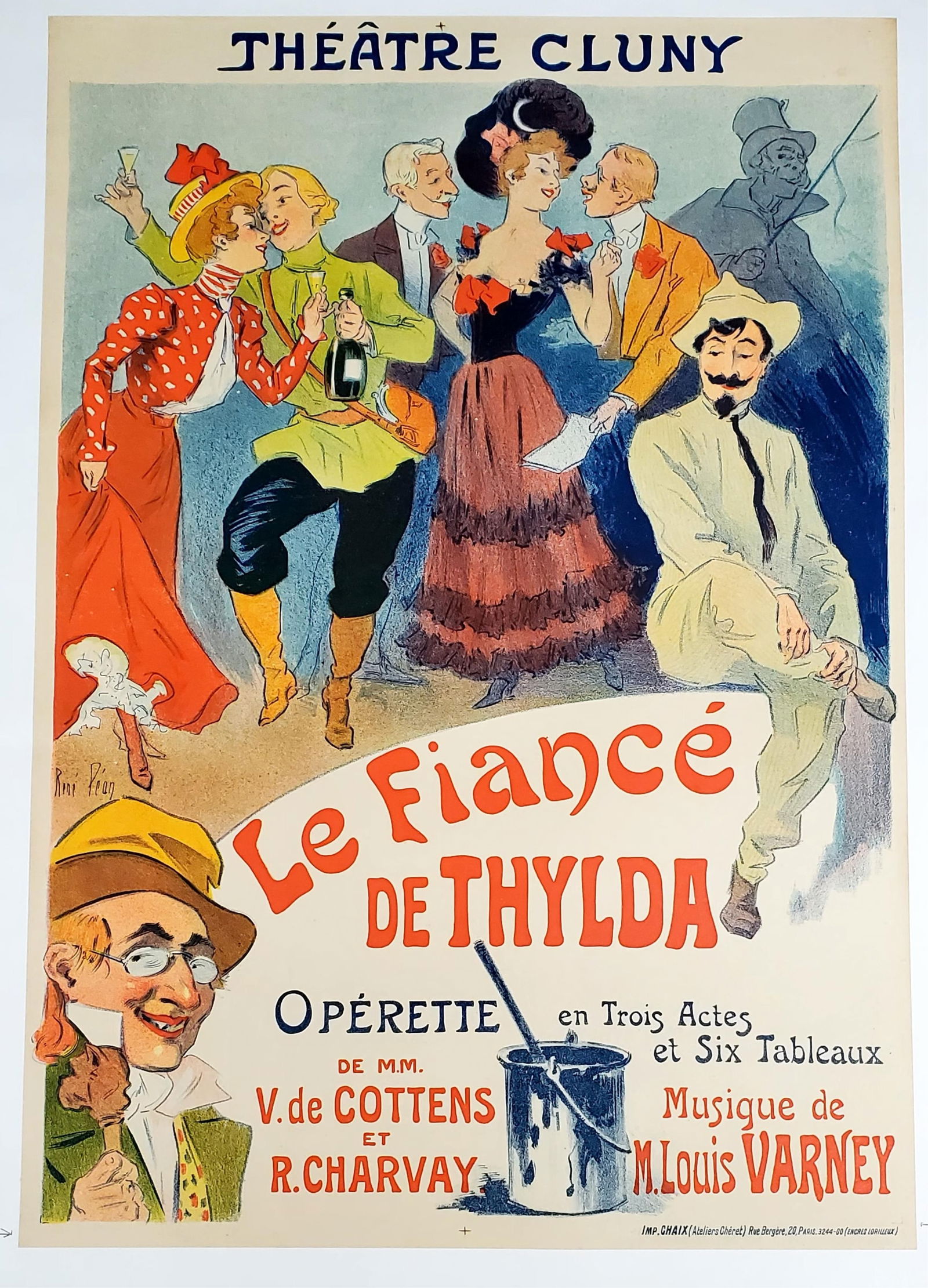 French Color Lithograph Operetta Poster, Theatre Cluny, Le Fiance de Thylda, c.1900, by Rene Louis (1 of 4)