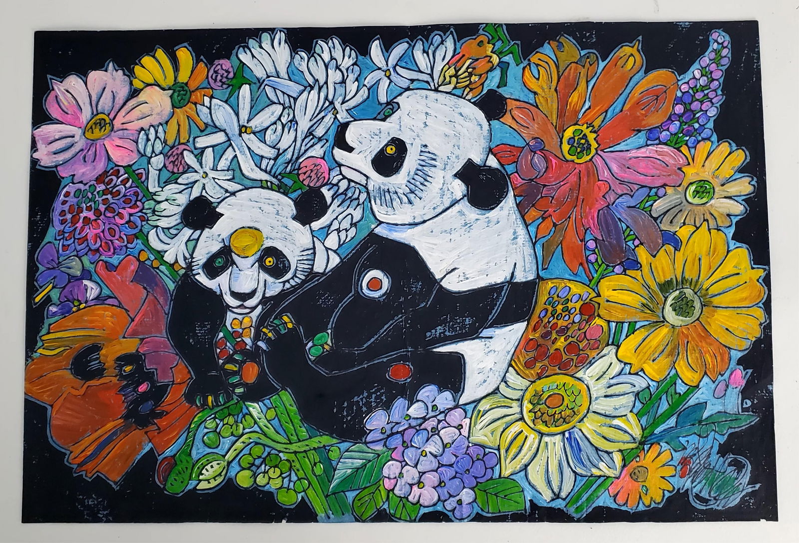 Jiang Tie-Feng (Chinese, b. 1938) Pandas, Acrylic on Paper, Signed, 12" x 18", loose and unframed, (1 of 4)