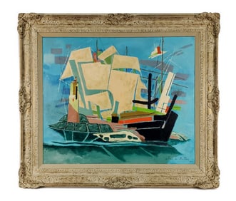 Jean Isy De Botton (French, 1898-1978) Ship with Lighthouse Painting