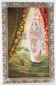 Rachel Clearfield (North Carolina, 20th Century) Buddha and Butterfly Painting