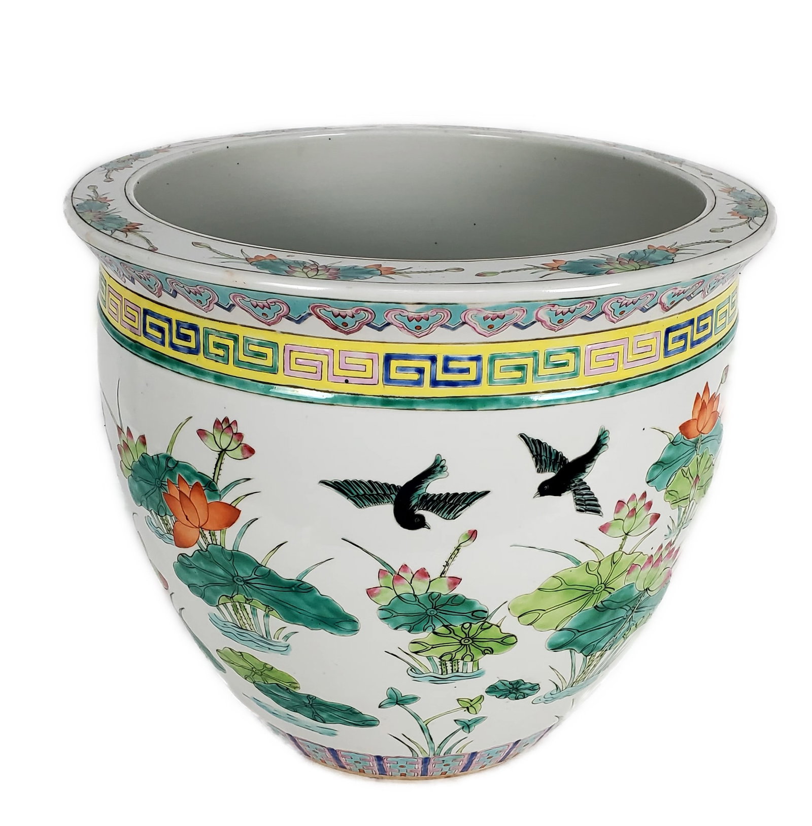 Chinese Porcelain Enamel Painted Planter/Fish Bowl, 20th Century: Chinese Porcelain Enamel Painted Planter/Fish Bowl, 20th Century, 11 1/4" h. 16" dia., good condition, no damage.