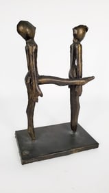 Modern Brutalist Style Metal Patinated Sculpture of Two Dancers