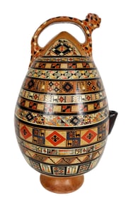 Large Peruvian Ceramic Painted Stirrup Jug