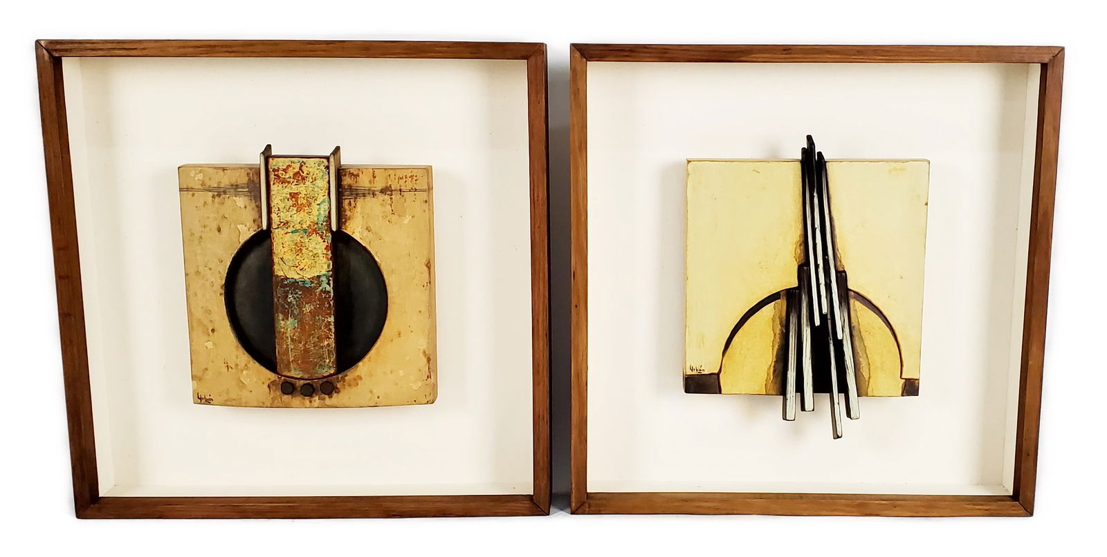 Two Contemporary Mixed Media Paintings, Signed Urban: Two Contemporary Mixed Media Paintings, Signed Urban lower left, back is signed, titled, and dated 2003 by the artist, 8 1/2" x 7 3/4" and9 1/4" x 7 3/4", Framed-15 1/2" x 15 1/2"