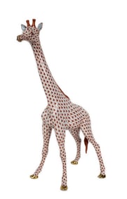 Herend Porcelain Red Fishnet Giraffe, marked underside, 14 1/2" h., good condition with no blemishes