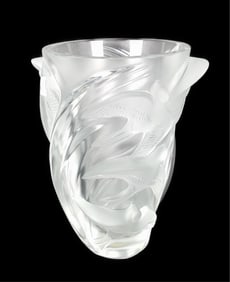 Lalique Martinets Vase, 20th Century, Signed Lalique, France underside, 9 1/2" h., good condition
