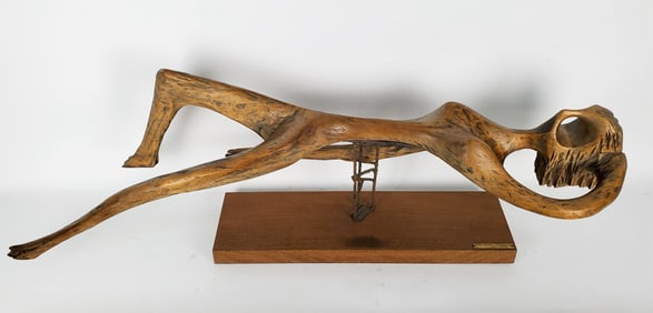 Aharon Bezalel (Afghanistan/Israel, 1926-2012) Figurative Carved Wood Sculpture, with nameplate of