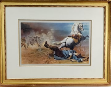 Heriberto Cogollo (Colombian, b.1945) Battle Scene with Cavalier and White Horse, Signed Cuadrado
