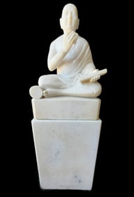 Amazing and Monumental Carved White Marble Sculpture of a Seated Bodhisattva with Tablets, on a