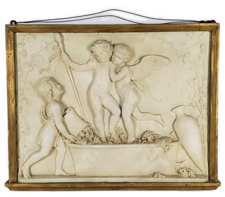 Albert Bertel Thorvaldsen (Danish, 1770-1844) Cupid and Bacchus, Plaster Bas-Relief Plaque, 20 1/4"