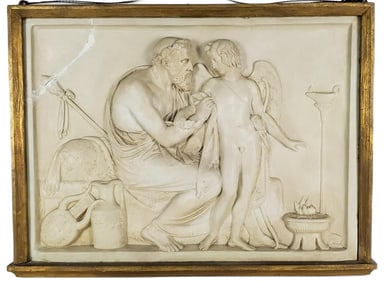 Albert Bertel Thorvaldsen (Danish, 1770-1844) Cupid Received by Anacreon, Plaster Bas-Relief Plaque,