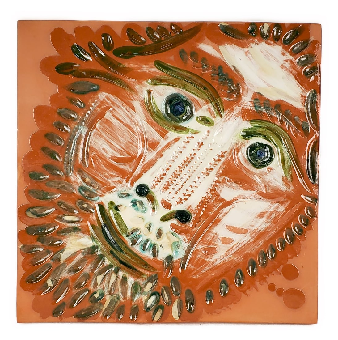 Pablo Picasso (Spanish, 1881-1973) Madoura Terracotta Painted and Glazed Plaque, Verso with Madoura (1 of 6)