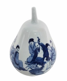 Chinese Porcelain Blue and White Pear, with poetic inscription and underside marked with chop mark,
