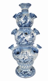 Italian Blue and White Glazed Pottery Tulipiere, 20th Century, marked made in Italy underside,19" h.